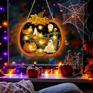 Halloween glowing pumpkin hanging sign wooden wall decor party holiday indoor decoration props