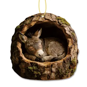 Mini tree hole sleeping donkey hanging ornament acrylic Christmas tree decor pendant