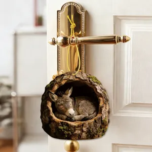 Cute donkey in tree trunk hanging ornament for home door decoration and interior styling.