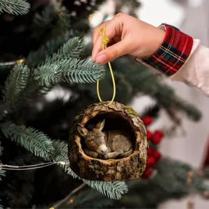 Christmas tree hanging ornament cute sleeping donkey in tree hole holiday decoration