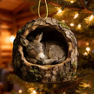 Cute sleeping donkey tree hole acrylic Christmas tree hanging ornament for holiday decor