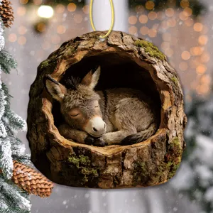 Cute sleeping donkey tree hollow acrylic hanging ornament, perfect for holiday home decor.