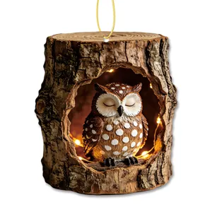 Acrylic tree hole owl hanging ornament, cute animal pendant decoration for home and party.