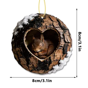 Cute sleeping squirrel Christmas tree acrylic hanging ornament, 8cm holiday home decor.