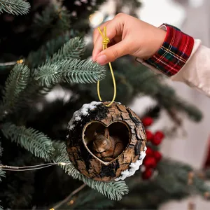 Christmas tree hanging ornament with cute squirrel inside heart tree hole design