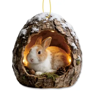 Cute bunny tree hole acrylic hanging ornament for Christmas holiday home decor decoration