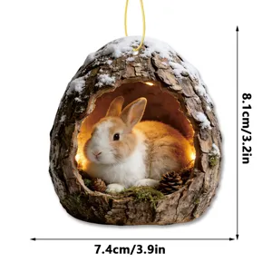 Acrylic hanging ornament featuring a cute rabbit in a tree hollow design. Perfect for holiday decor.