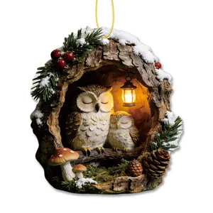 Christmas owl tree hole acrylic hanging ornament winter holiday home decoration gift 1pc
