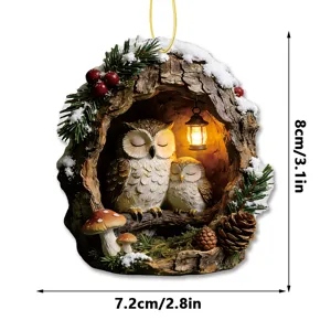 Christmas owl tree hole acrylic hanging ornament decorative plaque miniature pendant.