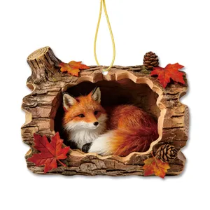 Cute Autumn Red Fox Tree Hollow Hanging Acrylic Ornament Festival Home Wall Decor Gift