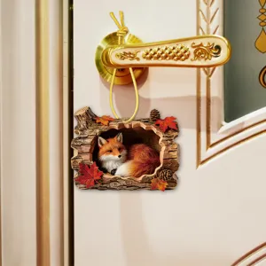 Autumn fox tree hollow hanging ornament acrylic miniature home wall door decor accessory