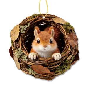 Cute squirrel tree hole hanging ornament acrylic pendant for home Christmas tree decor