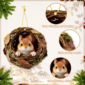 Cute squirrel acrylic hanging ornament tree hole decoration for autumn home holiday decor.