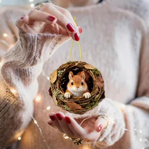 Cute squirrel acrylic hanging ornament detail view, perfect for holiday tree home decoration.