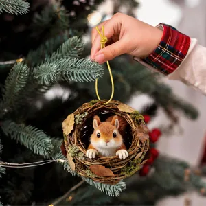 Cute squirrel tree hole Christmas tree hanging pendant ornament for holiday home indoor decor.