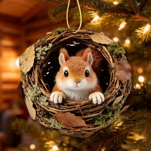 Christmas Tree Hanging Ornament Cute Squirrel in Nest Acrylic Holiday Decor Gift New