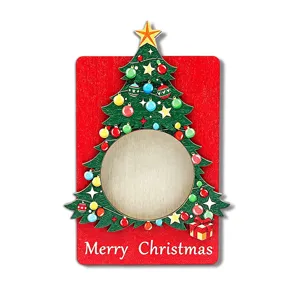 Wooden Christmas tree fridge magnet photo frame holiday home decor gift festive item 1pc