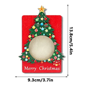 Christmas tree wooden photo frame detail view, magnetic fridge sticker, 13.8x9.3cm size.