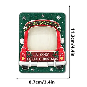 Christmas wooden truck magnetic photo frame detail showing dimensions and festive text.