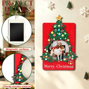 Wooden Christmas photo frame magnetic decorative board holiday wall hanging home display decor