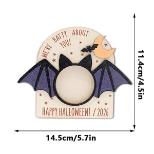 Halloween wooden magnetic photo frame 3D bat decorative sticker holiday gift size 14.5x11.4cm