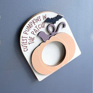 Halloween wooden magnetic photo frame cute pumpkin bat design fridge magnet home decor