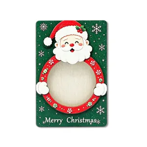 Wooden Christmas Santa Claus magnetic photo frame fridge magnet holiday decor item