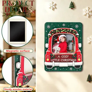Christmas wooden magnetic photo frame fridge sticker holiday home decoration red truck design