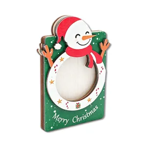 Wooden Christmas snowman photo frame fridge magnet holiday home decoration gift 3d item