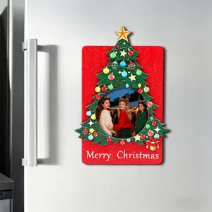 Christmas magnetic photo frame wooden fridge magnet for holiday home decor and photo display.