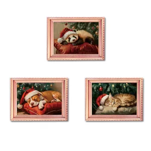 Christmas luminous photo frame fridge magnet, cute animal wooden magnetic sticker decor