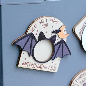 Halloween wooden magnetic photo frame 3D bat decoration picture holder cute fridge magnet