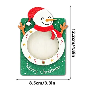 Christmas wooden snowman photo frame fridge magnet holiday magnetic decor picture holder