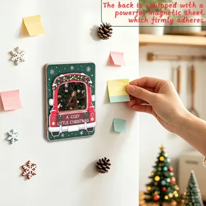 Christmas magnetic wooden photo frame fridge sticker for festive home kitchen decor.