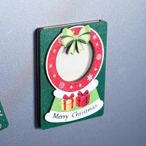 Christmas wooden fridge magnet photo frame holiday decorative magnetic sticker for home