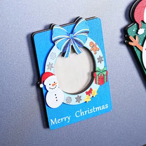 Christmas wooden fridge magnet 3d magnetic photo frame holiday home kitchen decoration