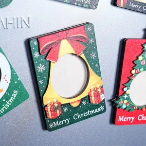Wooden Christmas magnetic photo frame fridge magnet holiday home decor 3D tree ornament gift
