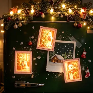 Kerst verlichte koelkastmagneet houten magnetische fotolijst feestelijke decoratie.
