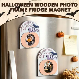 Halloween wooden photo frame fridge magnet, cute pumpkin magnetic picture frame for home decor.