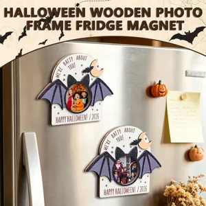 Halloween wooden photo frame fridge magnet cute bat design magnetic photo holder decor