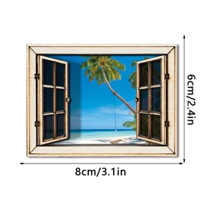 3D houten magnetische koelkaststicker nep raam tropisch strand landschap decor