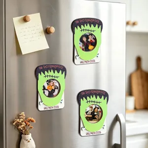 Halloween Frankenstein wooden magnetic photo frame for holiday fridge decor and gift