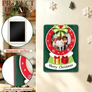 Christmas wooden magnetic photo frame detail view showing sturdy material and strong magnetic back.