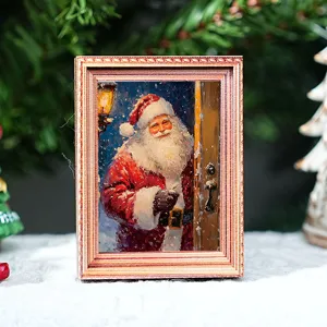 Kerstman fotolijst koelkastmagneet detailweergave van de houten magnetische decoratie.