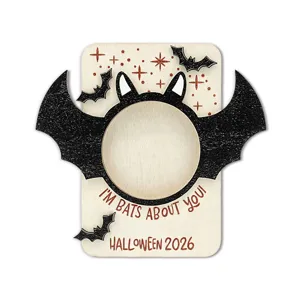 Halloween magnetic wooden photo frame cute bat festival party home fridge sticker decor