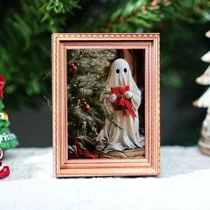 Kerst verlichte fotolijst koelkastmagneet houten vakantie decoratie detail weergave
