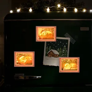 Kerst verlichte fotolijst koelkastmagneet van hout voor mooie feestelijke decoratie.