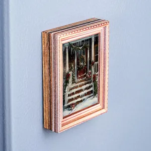 Kerst houten koelkastmagneet fotolijst gedetailleerd uitzicht, mooie feestelijke sticker.
