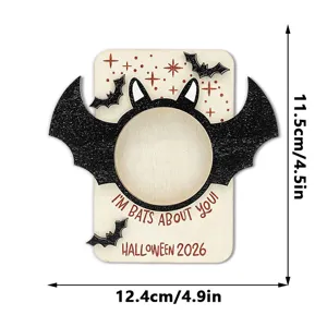 Halloween magnetic wooden photo frame bat shaped decorative sticker for home decor