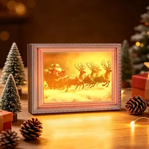 Kerst verlichte houten fotolijst magnetische koelkastmagneet feestelijke decoratie.